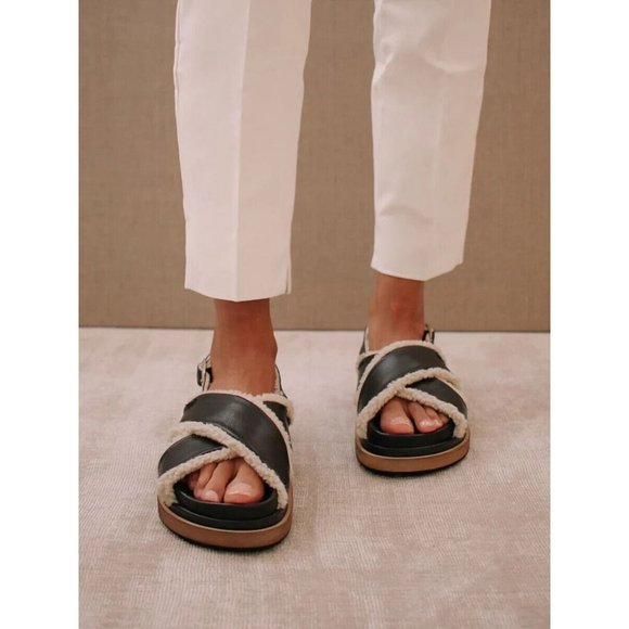ALOHAS Shoes - ALOHAS Black Shearling-Trim Platform Sandals
